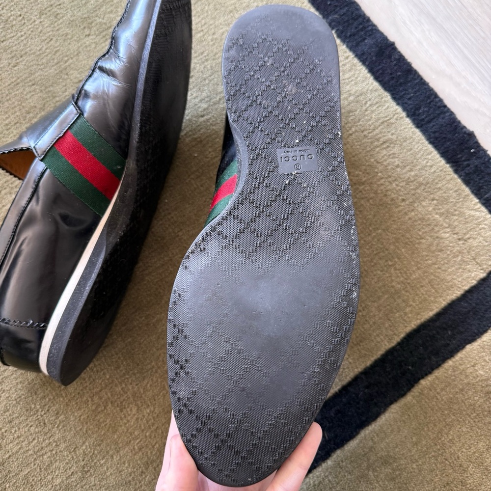 Gucci Black Leather Men’s Loafers with Green & Red Web - Picture 7 of 12